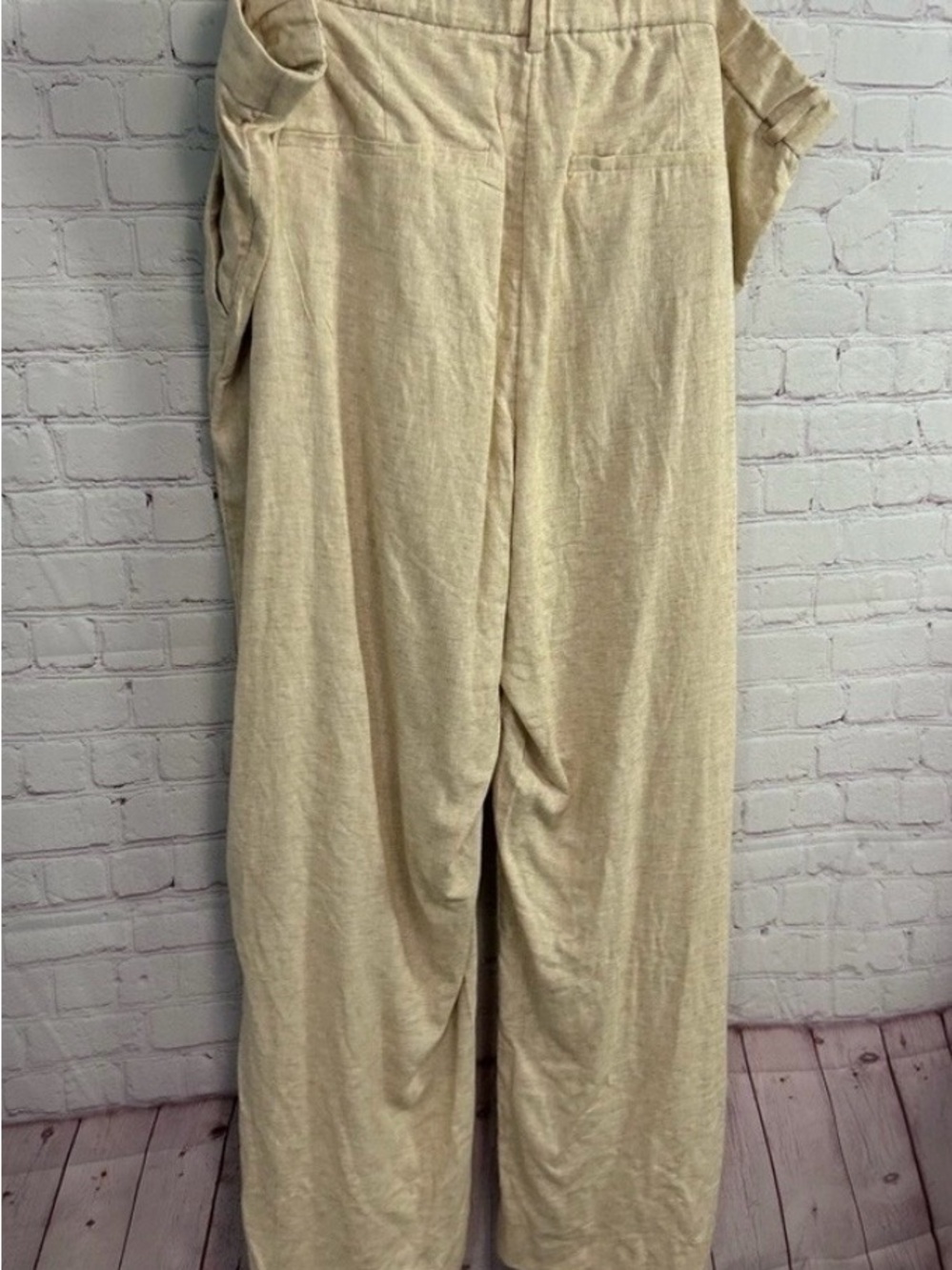 Abercrombie & Fitch Beige New High-Waist Wide-Leg Linen Blend Pants - Picture 6 of 8